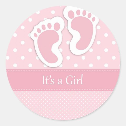 Cute Baby Girl Footprint Schattig Pattern Shower Ronde Sticker (Voorkant)
