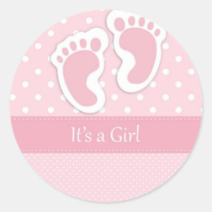 Cute Baby Girl Footprint Schattig Pattern Shower Ronde Sticker