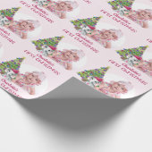 Cute Baby Girl Foto Elephant First Kerstroze Cadeaupapier (Hoek)