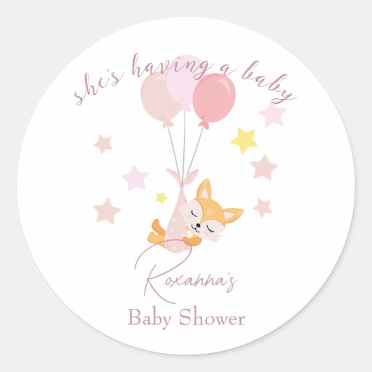 Cute Baby Girl Fox en ballonnen Ronde Sticker (Voorkant)
