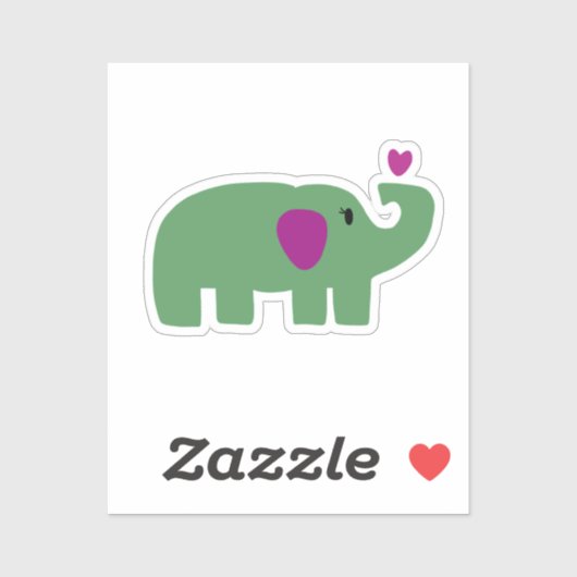 Cute baby girl green elephant with pink heart sticker (Vel)