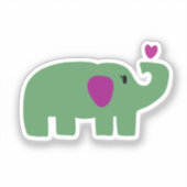 Cute baby girl green elephant with pink heart sticker (Voorkant)