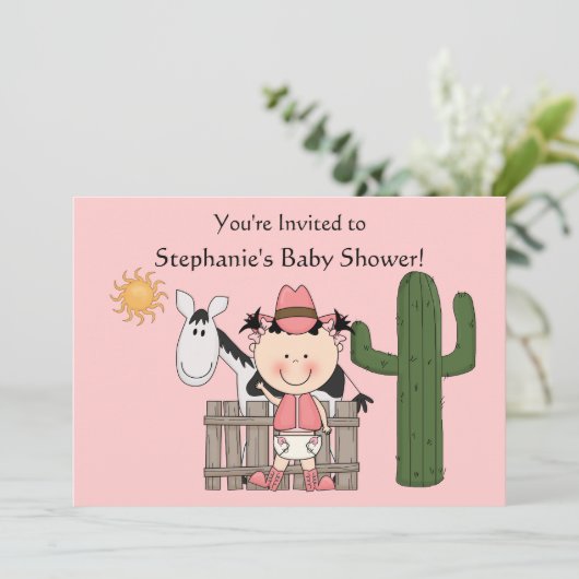 Cute Baby Girl & Horse Pony Aangepast Western Kaart (Staand voorkant)
