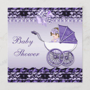 Cute Baby Girl in Paars Carriage Baby shower Kaart
