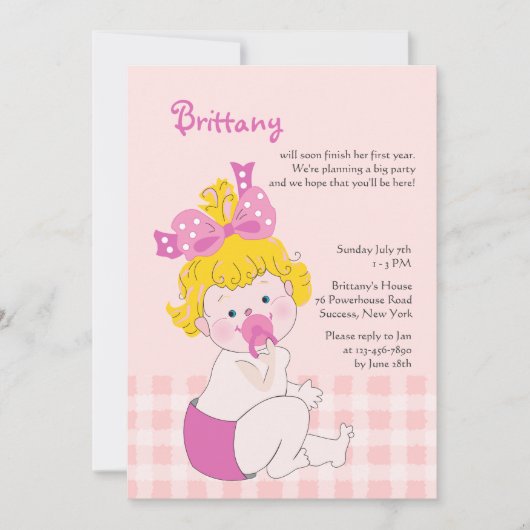 Cute Baby Girl Invitation Kaart (Voorkant)