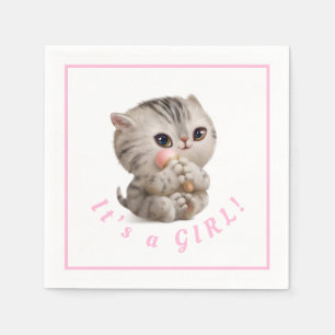 Cute Baby Girl Kitten Hand Drawn Blue Typografie Servet