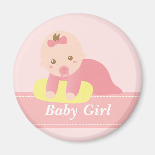Cute Baby Girl kruipt met Pillow Magneet