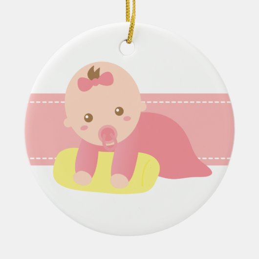 Cute Baby Girl kruipt met Pillow Personalized Keramisch Ornament (Voorkant)