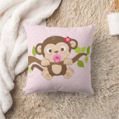 Cute Baby Girl Monkey Pink Polka Dots Sierkussen (Deken)