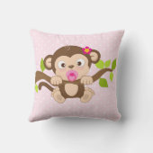 Cute Baby Girl Monkey Pink Polka Dots Sierkussen (Achterkant)