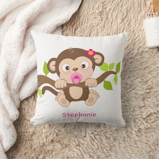 Cute Baby Girl Monkey Sierkussen (Deken)