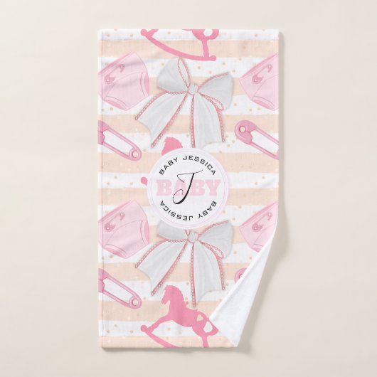 Cute Baby Girl Monogrammed Pattern Bad Handdoek (Handdoek)