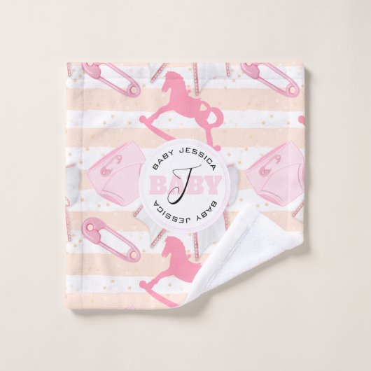 Cute Baby Girl Monogrammed Pattern Bad Handdoek (Wasdoekje)