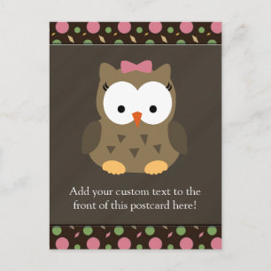 Cute Baby Girl Owl met Roze Bow Briefkaart