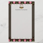 Cute Baby Girl Owl met Roze Bow Briefpapier (Voorkant)