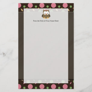 Cute Baby Girl Owl met Roze Bow Briefpapier