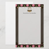 Cute Baby Girl Owl met Roze Bow Briefpapier (Voorkant / Achterkant)