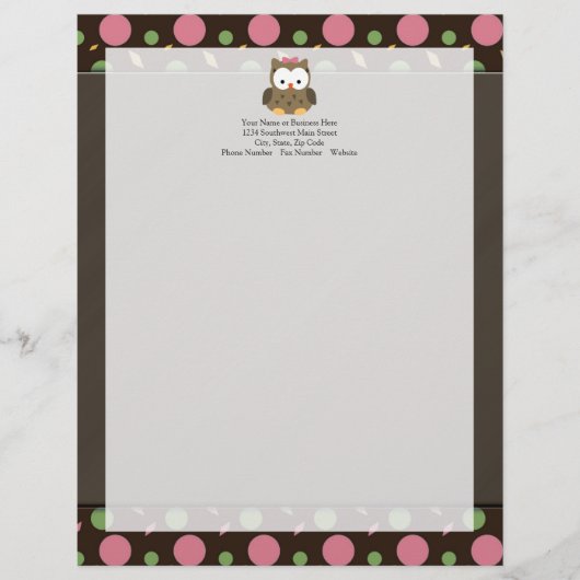 Cute Baby Girl Owl met Roze Bow Custom Briefhoofd (Voorkant)