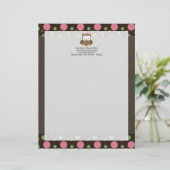 Cute Baby Girl Owl met Roze Bow Custom Briefhoofd (Staand voorkant)