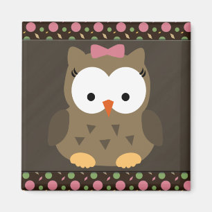 Cute Baby Girl Owl met Roze Bow Magneet