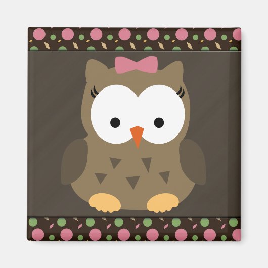 Cute Baby Girl Owl met Roze Bow Magneet (Voorkant)