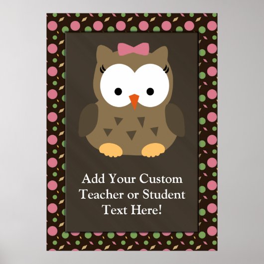 Cute Baby Girl Owl met Roze Bow Poster (Voorkant)