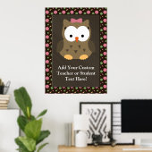 Cute Baby Girl Owl met Roze Bow Poster (Thuiskantoor)