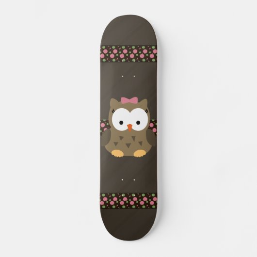 Cute Baby Girl Owl met Roze Bow Skateboard (Voorkant)