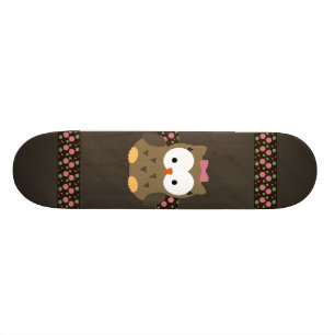 Cute Baby Girl Owl met Roze Bow Skateboard