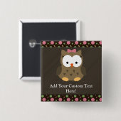 Cute Baby Girl Owl met Roze Bow Vierkante Button 5,1 Cm (Voorkant /achterkant)