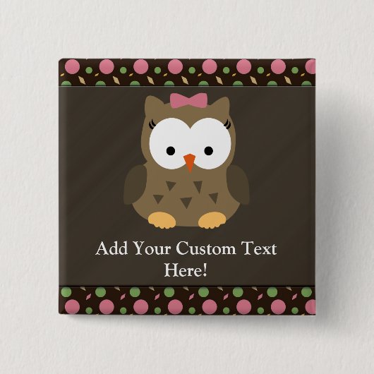Cute Baby Girl Owl met Roze Bow Vierkante Button 5,1 Cm (Voorkant)