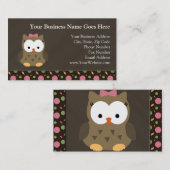 Cute Baby Girl Owl met Roze Bow Visitekaartje (Voorkant / Achterkant)