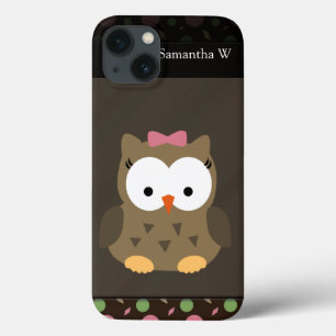 Cute Baby Girl Owl, roze/groen/bruin Case-Mate iPhone Case