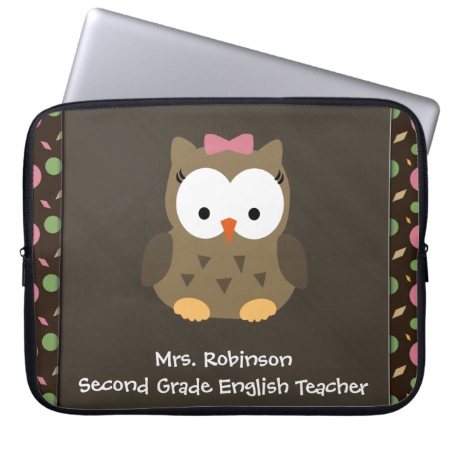 Cute Baby Girl Owl, roze/groen/bruin Laptop Sleeve (Voorkant)
