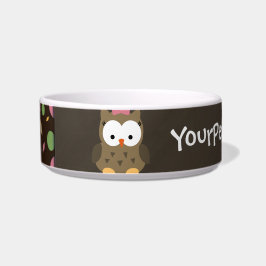 Cute Baby Girl Owl, roze/groen/bruin Voerbakje
