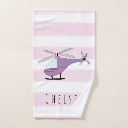 Cute Baby Girl Paarse Helikopter & naam Bad Handdoek (Handdoek)