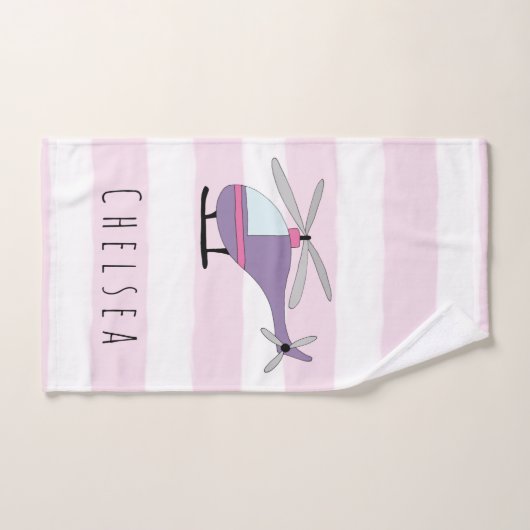 Cute Baby Girl Paarse Helikopter & naam Bad Handdoek (Handdoek)