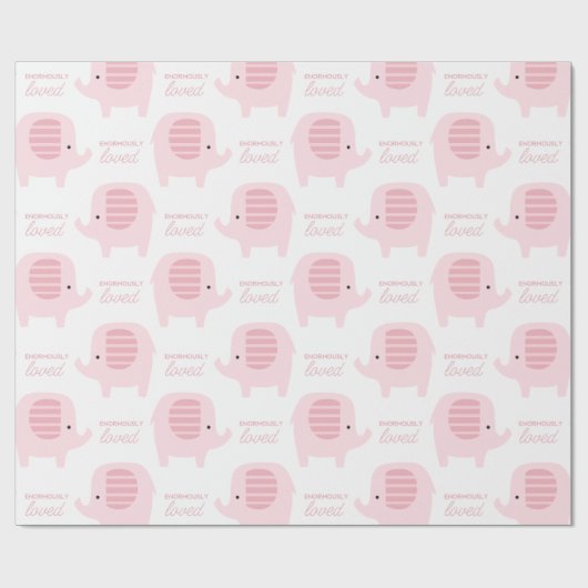 Cute Baby Girl Pin Elephant Wrapping Paper Cadeaupapier (Vlak)