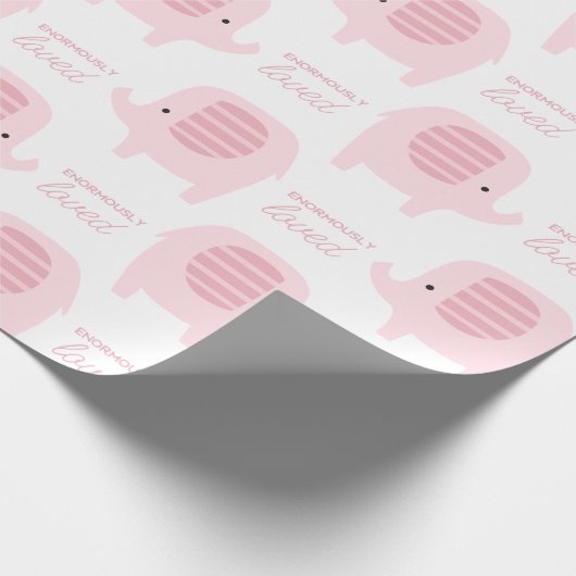 Cute Baby Girl Pin Elephant Wrapping Paper Cadeaupapier (Hoek)