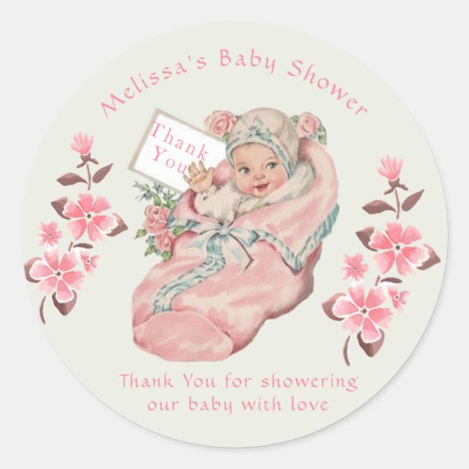 Cute Baby Girl Pink Bootie Baby shower Ronde Sticker (Voorkant)