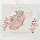 Cute  Baby Girl Pink Bootie Baby shower Sparkling Wijnetiket (Enkel label)