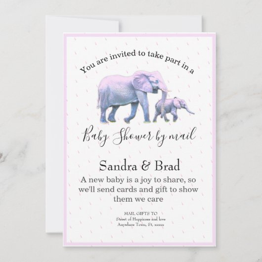 Cute Baby Girl Pink Elephants modern Baby shower I Kaart (Voorkant)