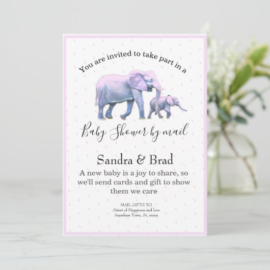 Cute Baby Girl Pink Elephants modern Baby shower I Kaart (Staand voorkant)