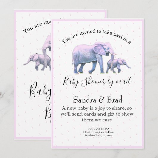 Cute Baby Girl Pink Elephants modern Baby shower I Kaart (Voorkant / Achterkant)