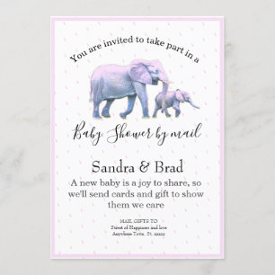 Cute Baby Girl Pink Elephants modern Baby shower I Kaart
