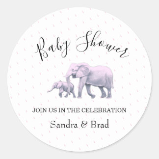 Cute Baby Girl Pink Elephants modern Baby shower Ronde Sticker