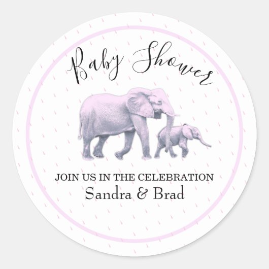 Cute Baby Girl Pink Elephants modern Baby shower Ronde Sticker (Voorkant)