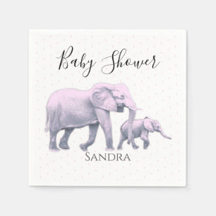 Cute Baby Girl Pink Elephants Modern Baby shower Servet