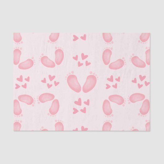 Cute Baby Girl Pink Feet and Hearts Baby shower Tissuepapier (Voorkant)