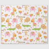 Cute Baby Girl Pink Oerwoud Animal Wrapping Paper Cadeaupapier (Vlak)